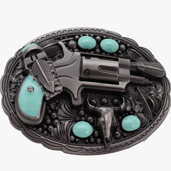 COPY - New fake revolver belt buckle approximately 3.75" - Picture 2 of 6